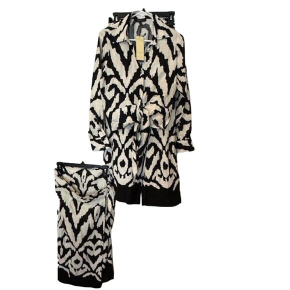 RACHEL ZOE 3 Piece Linen Blend Black White Damask Print Set S/M - Picture 6 of 11